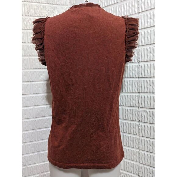 Unbranded Women's S Rust V Neck T-Shirt Silk Trimmed Floral Embellished - Picture 3 of 8